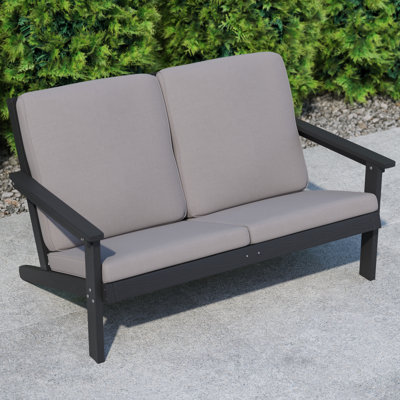 McEwensville All-Weather Poly Resin Adirondack Loveseat & Cushions by Rosecliff Heights