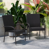 Emmoni Indoor/Outdoor Stacking Steel Framed Wicker Dining Armchairs by Red Barrel Studio
