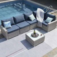 Margeree 113" Wide Outdoor Left Hand Facing Patio Sectional with Cushions by Ebern Designs