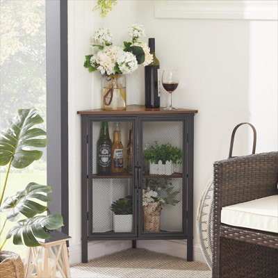 Leilla 2 Doors Corner Accent Cabinet Triangular 3-tier Storage Cabinet by Trent Austin Design