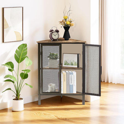 Leilla 2 Doors Corner Accent Cabinet Triangular 3-tier Storage Cabinet by Trent Austin Design