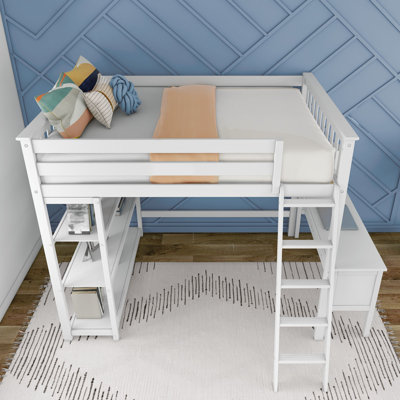 Full-Size High Loft Bed With Bookcase And Desk by Harriet Bee