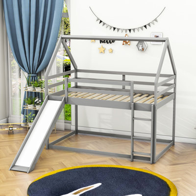 Twin Size Wood House Bunk Bed With Slide by Harper Orchard