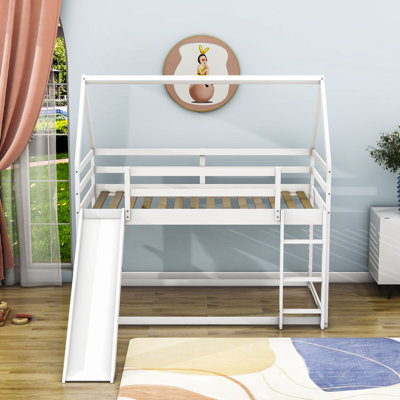 Twin Size Wood House Bunk Bed With Slide by Harper Orchard