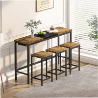 Francestown Long Dining Table Set With 3 Stools Pub Kitchen Set Side Table With Footrest,dining room set,dining table set by 17 Stories