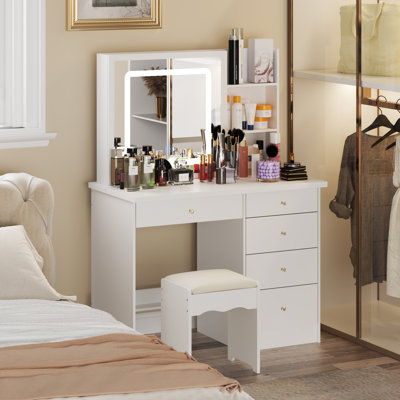 Altabelli Vanity Set with Stool and Mirror by Wade Logan