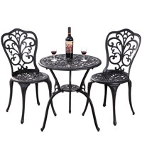 Olivar Round 2 - Cast Aluminum Bistro Set with Umbrella Hole Outdoor Table and Chairs Set of 2 for Garden,Black by Fleur De Lis Living
