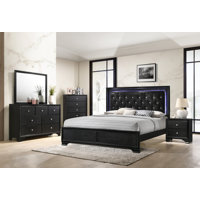 Influence Black LED Upholstered Panel Bedroom Set Special 3 Bed Dresser Mirror by Red Barrel Studio