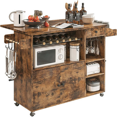 Rolling Kitchen Island Cart With Drop-leaf, Storage Solution with Wine Rack, Storage Cart for Kitchen, vintage Brown by Millwood Pines