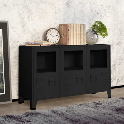 Charemon Sideboard Industrial Storage Cabinet for Living Room Metal and Glass by Williston Forge