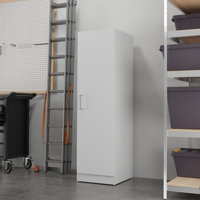 Orvile Tall 1-Door Pantry Closet w/ Adjustable Shelves - White Utility Cabinet - W16.65"