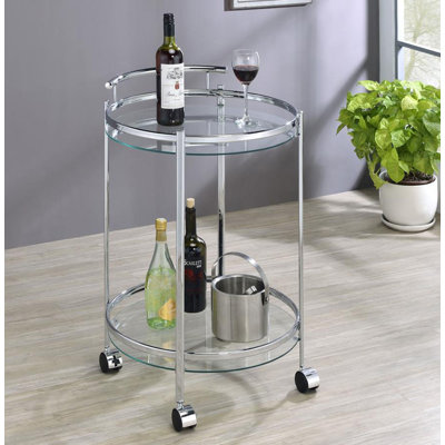 Modern Round Metal Bar Cart Chrome by Everly Quinn