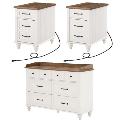 Scarlett 3 Piece Dresser And Nightstand Sets, Mid-Century Modern Bedside Table & Dresser by Sand & Stable