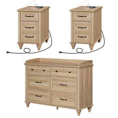 Scarlett 3 Piece Dresser And Nightstand Sets, Mid-Century Modern Bedside Table & Dresser by Sand & Stable