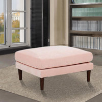 Emily 32 Inch Modular Ottoman, Box Cushion Seat, Wood Legs