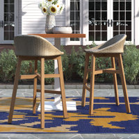 Earlene Acacia Wood 30" Patio Bar Stool by Beachcrest Home