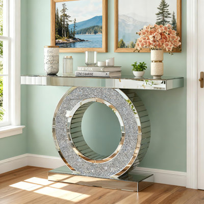 Rillamas 47.27" Mirrored Glass Console Table with Crush Diamond by Everly Quinn
