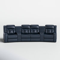 Arvydas 138" Wide Faux Leather Home Theater Sectional with Cup Holder by Lark Manor