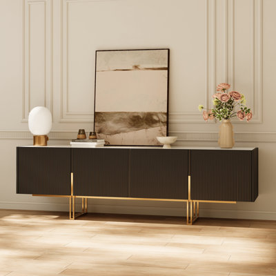 Pierpoint Modern Luxury TV Stand, Entertainment Center with Faux Marble Top, TV Console with Gold Stainless Steel Legs