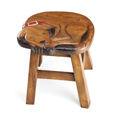 Stringtown Hand-Carved Acacia Wood Dog Footstool by Millwood Pines