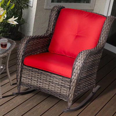 Outdoor Spencerian Rocking Wicker/Rattan Chair with Cushions by Red Barrel Studio