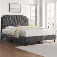 Gelinkaya Velvet Tufted Upholstered Platform Bed with Wood Slats Headboard Included by Red Barrel Studio