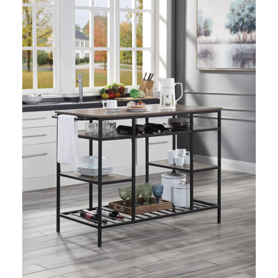 Kitchen Island, Rustic Oak & Black Finish by 17 Stories