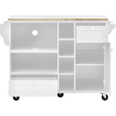 Litten Kitchen Island Rolling Mobile Cart Solid Wood Top, Microwave Cabinet, 2-Drawers, Floor Standing Buffet Sideboard, Spice Rack, Towel Rack,island by Red Barrel Studio