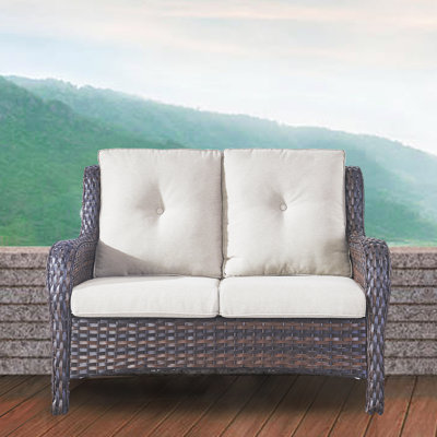 Bonia 52.77" Wide Outdoor Wicker Loveseat With Cushions by Wildon Home