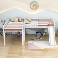 Esteri Twin Size L-Shaped Loft Bed, Wood Loft Bed with Slide by Harriet Bee