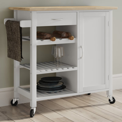 Chaparral Kitchen Island with Towel Rack and Shelves for Storage – Rolling Cart to Use as Coffee Bar, Microwave Stand, or Kitchen Storage by Red Barrel Studio