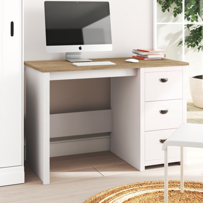 Anyelis Computer Desk - Traditional Desk with Attached 3-Drawer File Cabinet - For Home Office, Bedroom, Computer, or Craft Table by Wade Logan