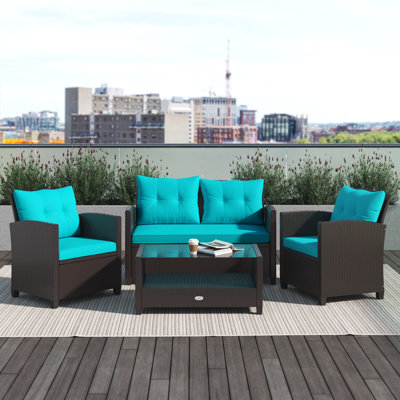 Alysheeya 4 Piece Rattan Sofa Seating Group with Cushions