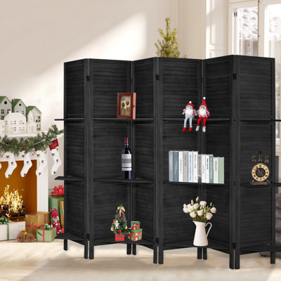Genoveva 6 Panels Wood Room Divider with Shelves Folding Privacy Screen Partition Wall for Home Office