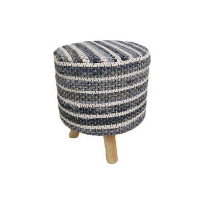 Accord 14" Wide Round Striped Footstool Ottoman by Breakwater Bay