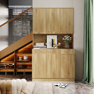 70.87" Tall Wardrobe & Kitchen Cabinet, With 6-Doors, 1-Open Shelves And 1-Drawer by Latitude Run