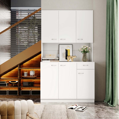 70.87" Tall Wardrobe & Kitchen Cabinet, With 6-Doors, 1-Open Shelves And 1-Drawer by Latitude Run