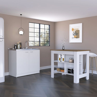 Arnesto 2 Piece Kitchen Set, Kitchen Island + Utility Sink Cabinet by Wade Logan