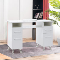 Ashayra Nail Desk with Cabinet and Drawer Upholstered Pad by Ivy Bronx