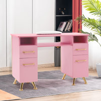 Ashayra Nail Desk with Cabinet and Drawer Upholstered Pad by Ivy Bronx