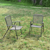 Laytyn Folding Iron Patio Dining Arm Chair by Arlmont & Co.