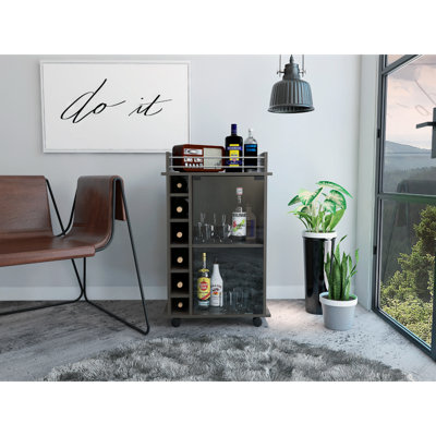 Dukat Bar Cart,Two Shelves, Six Built-in Wine Rack, Four Casters by Latitude Run