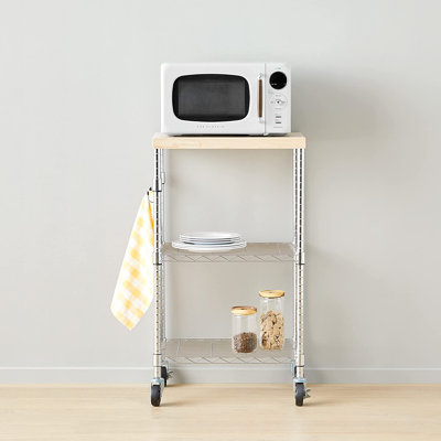 Basics Kitchen Storage Microwave Rack Cart On Caster Wheels With Adjustable Shelves, Chrome/Wood by Ebern Designs