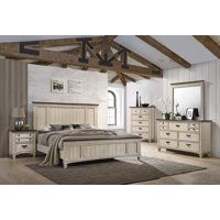 Albria Cream/Brown Panel Bedroom Set Special 4 Bed Dresser Mirror Nightstand by Alcott Hill