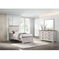 Dareck Cream/Brown Panel Bedroom Set Special 3 Bed Dresser Mirror by August Grove