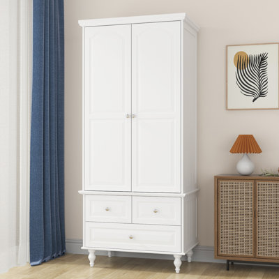 Talisha Freestanding Wooden Wardrobe Armoire with 3 Drawers by Lark Manor
