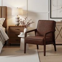 Brandalyn 25" W Wood Frame Faux Leather Armchair by Wade Logan