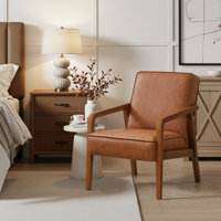 Brandalyn 25" W Wood Frame Faux Leather Armchair by Wade Logan