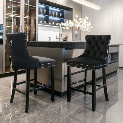 2PC Contemporary Upholstered Accent Stool,Barstools,Bar Chairs,Bar stools with Nailhead Trim by Rosdorf Park