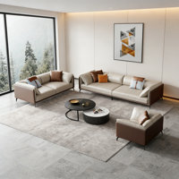 Euphemios Modern Gray/Brown 3 - Piece Faux Leather Living Room Sofa Set,Contemporary Couch by Latitude Run